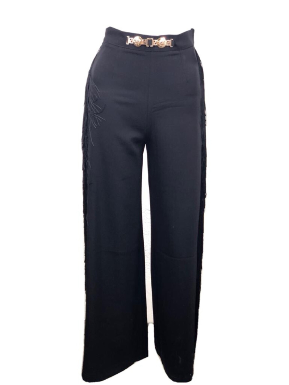 black pants fringe , gold medusa hardware Women Lalou M/L